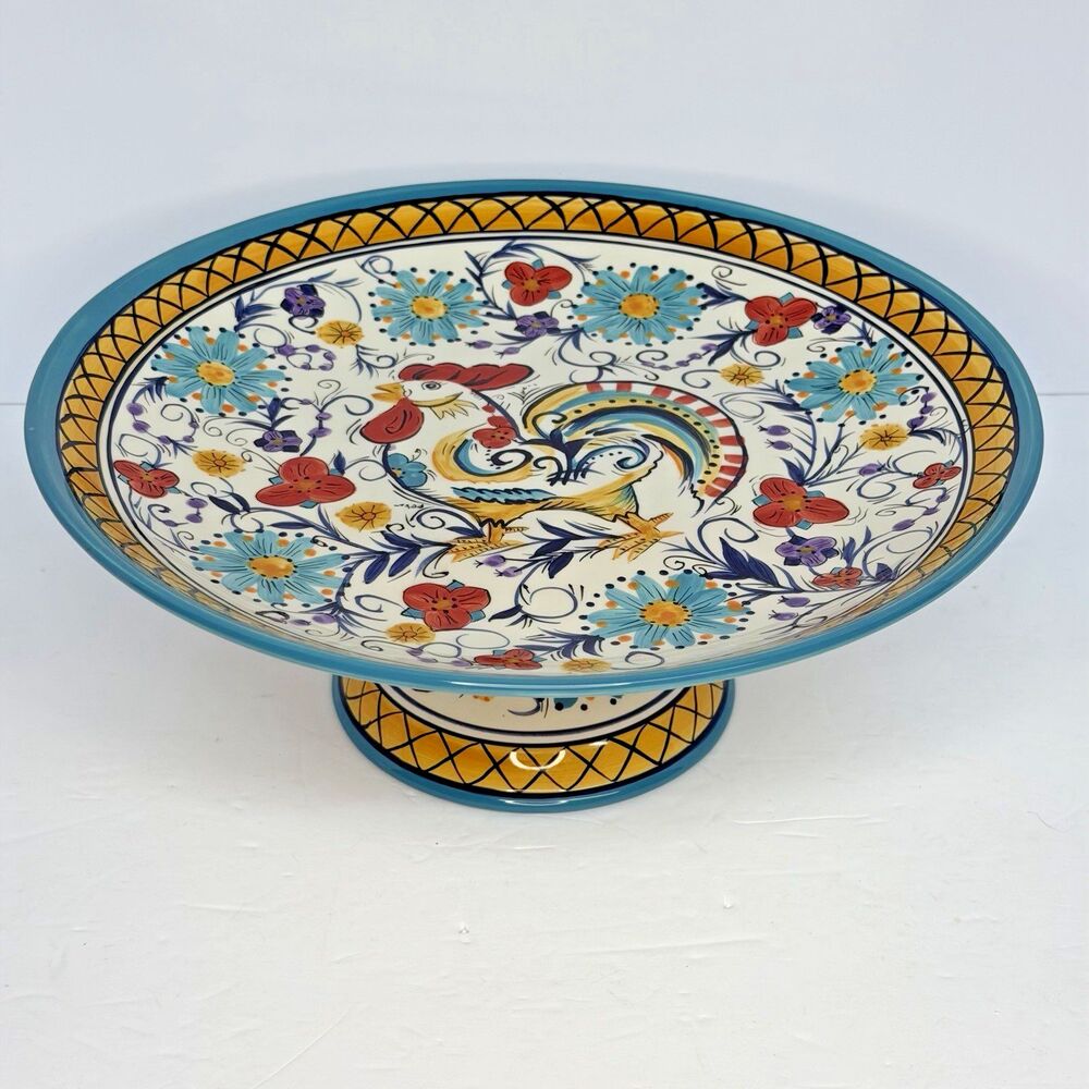HD Designs Dine Rooster Pedestal Cake Stand 12 Floral Farmhouse Ceramic